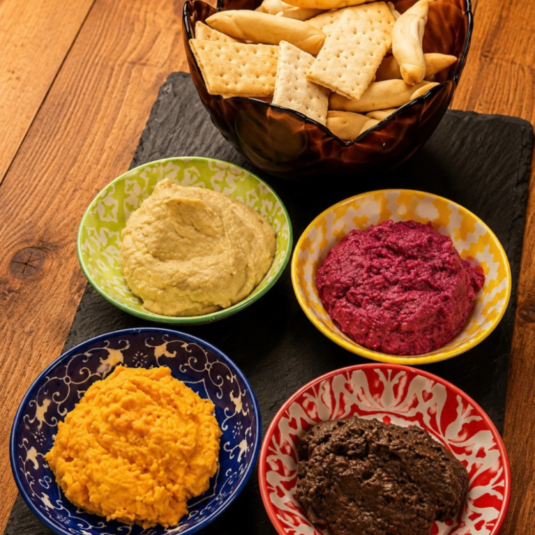 Degustación de hummus con panecillos en Caleya Indi